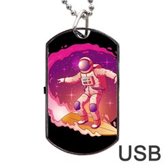 Astronaut Spacesuit Standing Surfboard Surfing Milky Way Stars Dog Tag Usb Flash (two Sides) by Ndabl3x