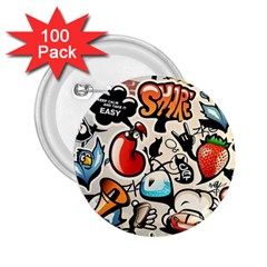 Comical Words Animals Comic Omics Crazy Graffiti 2 25  Buttons (100 Pack)  by Bedest