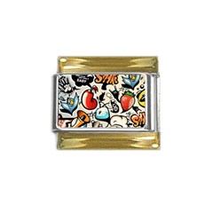 Comical Words Animals Comic Omics Crazy Graffiti Gold Trim Italian Charm (9mm) by Bedest