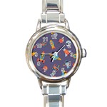 Space Seamless Patterns Round Italian Charm Watch Front