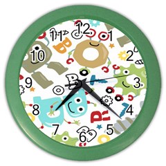 Seamless Pattern Vector With Funny Robots Cartoon Color Wall Clock by Hannah976