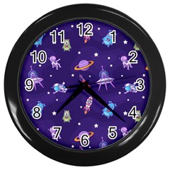 Space Seamless Pattern Wall Clock (black) by Hannah976