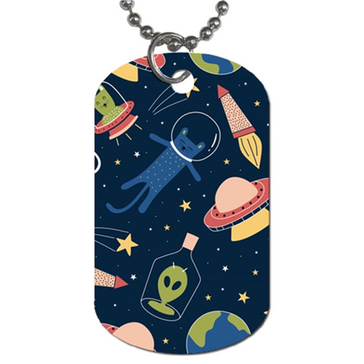 Seamless Pattern With Funny Aliens Cat Galaxy Dog Tag (Two Sides)