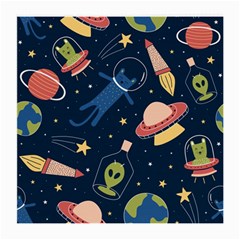 Seamless Pattern With Funny Aliens Cat Galaxy Medium Glasses Cloth by Hannah976