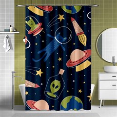 Seamless Pattern With Funny Aliens Cat Galaxy Shower Curtain 48  X 72  (small)  by Hannah976