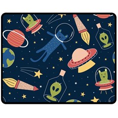 Seamless Pattern With Funny Aliens Cat Galaxy Two Sides Fleece Blanket (medium) by Hannah976