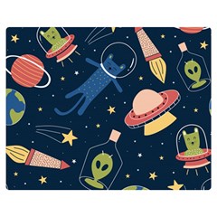 Seamless Pattern With Funny Aliens Cat Galaxy Two Sides Premium Plush Fleece Blanket (medium) by Hannah976