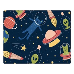 Seamless Pattern With Funny Aliens Cat Galaxy Two Sides Premium Plush Fleece Blanket (large) by Hannah976