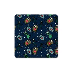 Monster Alien Pattern Seamless Background Square Magnet by Hannah976