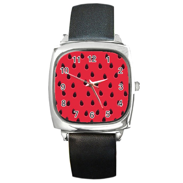 Seamless Watermelon Surface Texture Square Metal Watch