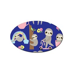 Hand Drawn Cute Sloth Pattern Background Sticker (oval) by Hannah976