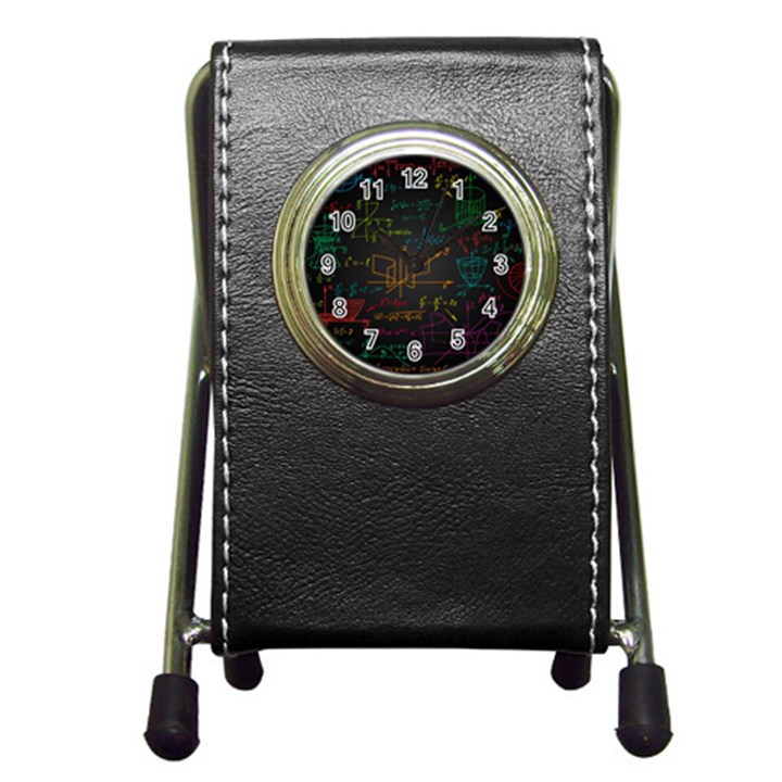 Mathematical Colorful Formulas Drawn By Hand Black Chalkboard Pen Holder Desk Clock