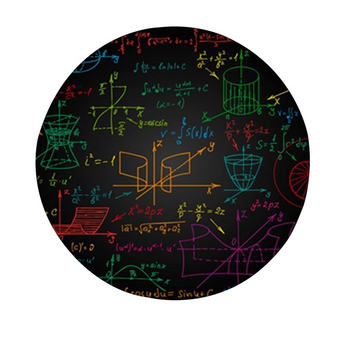 Mathematical Colorful Formulas Drawn By Hand Black Chalkboard Mini Round Pill Box