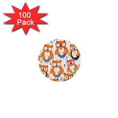 Cute Colorful Owl Cartoon Seamless Pattern 1  Mini Buttons (100 Pack)  by Apen