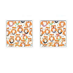 Cute Colorful Owl Cartoon Seamless Pattern Cufflinks (square) by Apen