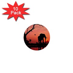 Elephant Landscape Tree Africa Sunset Safari Wild 1  Mini Buttons (10 Pack)  by Jatiart