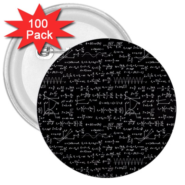 Math Equations Formulas Pattern 3  Buttons (100 pack) 