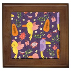 Exotic Seamless Pattern With Parrots Fruits Framed Tile by Ravend