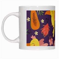 Exotic Seamless Pattern With Parrots Fruits White Mug by Ravend