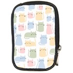 Cute Cat Colorful Cartoon Doodle Seamless Pattern Compact Camera Leather Case Front