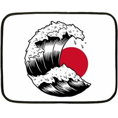 Japanese Sun & Wave Two Sides Fleece Blanket (mini) by Cendanart