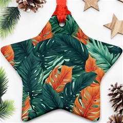 Green Tropical Leaves Star Ornament (two Sides) by Jack14