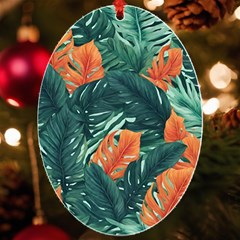 Green Tropical Leaves Uv Print Acrylic Ornament Oval by Jack14