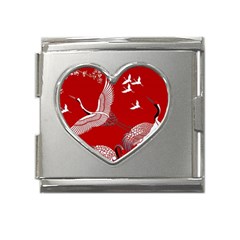 Japanese Crane Bird Art Mega Link Heart Italian Charm (18mm) by Cendanart