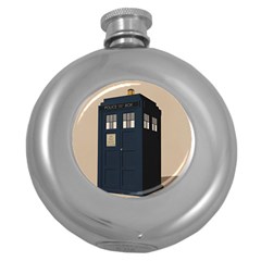 Tardis Doctor Who Minimal Minimalism Round Hip Flask (5 Oz) by Cendanart