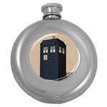 Tardis Doctor Who Minimal Minimalism Round Hip Flask (5 oz) Front