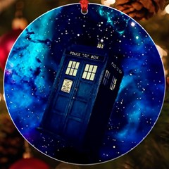 Tardis Doctor Who Space Galaxy Uv Print Acrylic Ornament Round by Cendanart