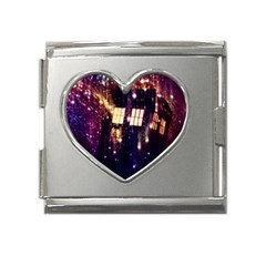 Tardis Regeneration Art Doctor Who Paint Purple Sci Fi Space Star Time Machine Mega Link Heart Italian Charm (18mm) by Cendanart