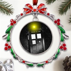 Doctor Who Space Tardis Metal X mas Wreath Ribbon Ornament by Cendanart