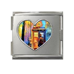 Tardis Doctor Who Paint Painting Mega Link Heart Italian Charm (18mm) by Cendanart