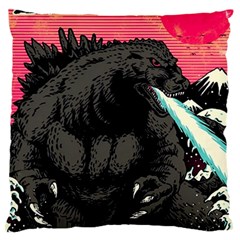 Godzilla Vintage Wave Large Premium Plush Fleece Cushion Case (one Side) by Cendanart