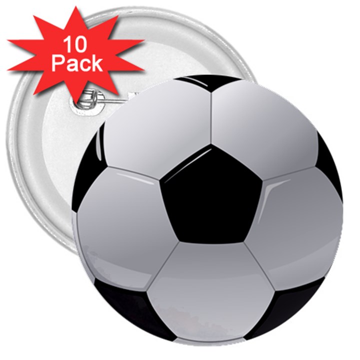 Soccer Ball 3  Buttons (10 pack) 