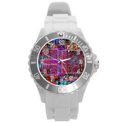 Technology Circuit Board Layout Pattern Round Plastic Sport Watch (l) by Ket1n9