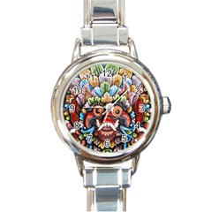 Wood Sculpture Bali Logo Round Italian Charm Watch by Ket1n9