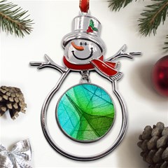 Sunlight Filtering Through Transparent Leaves Green Blue Metal Snowman Ornament by Ket1n9