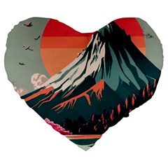 Mountain Landscape Sky Fuji Nature Large 19  Premium Flano Heart Shape Cushions by Cendanart