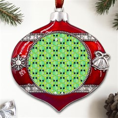 Alien Pattern- Metal Snowflake And Bell Red Ornament by Ket1n9