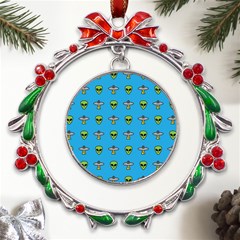 Alien Pattern Metal X mas Wreath Ribbon Ornament by Ket1n9