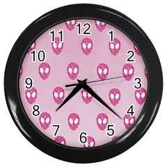 Alien Pattern Pink Wall Clock (black) by Ket1n9