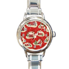 Christmas New Year Seamless Pattern Round Italian Charm Watch by Ket1n9