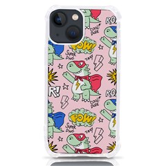 Seamless Pattern With Many Funny Cute Superhero Dinosaurs T-rex Mask Cloak With Comics Style Inscrip Iphone 13 Mini Tpu Uv Print Case by Ket1n9