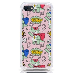 Seamless Pattern With Many Funny Cute Superhero Dinosaurs T-rex Mask Cloak With Comics Style Inscrip Iphone Se by Ket1n9