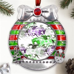 Horse Horses Animal World Green Metal X mas Ribbon With Red Crystal Round Ornament by Ket1n9