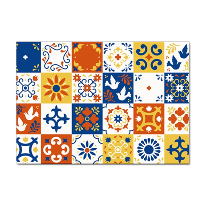 Mexican Talavera Pattern Ceramic Tiles With Flower Leaves Bird Ornaments Traditional Majolica Style Sticker A4 (100 pack)