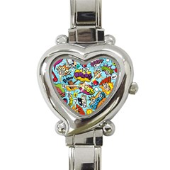 Comic Elements Colorful Seamless Pattern Heart Italian Charm Watch by Hannah976