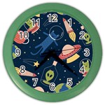 Seamless Pattern With Funny Alien Cat Galaxy Color Wall Clock Front